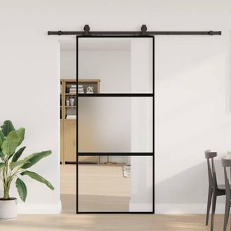 vidaXL Vidaxl - Puerta Corredera Con Herrajes Negro 90x205 Cm Vidrio Templado