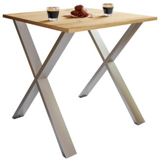 ebuy24 Mesa De Comedor De Madera Vcm Premium Al. 76 X An. 80 X P. 50 Cm Mesa De Comedor De Cocina Mesa Xona X (plata / Roble De Miel)