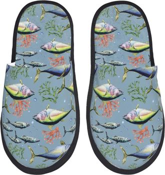 Generic Fluffy Slippers Various Wild Sea Fish Reusable Fuzzy Slippers Unisex House Shoes For Home Men Holiday M