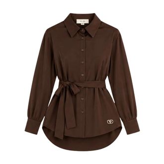 Yes-Zee Geknoopte blouse - Dames - Overhemden - Bruin - S - Overhemden