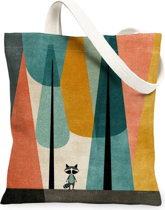 Generic Multicolor Raccoon Canvas Tote Bags, Stylish Abstract Design Reusable Grocery Bags, Lightweight Washable Shoulder Strap Can, Multicolor, 13x15 Inch