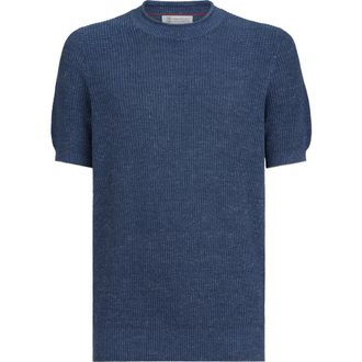 Brunello Cucinelli Linen and cotton T-shirt in Denim at Nordstrom, Size 58 It