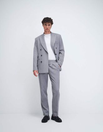 Asos Pantaloni da abito slim in tweed di misto lana blu