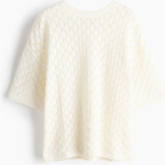 H&M Pointelle-knit Top in Cream at Nordstrom, Size Xx-Large