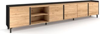 Skraut Home Mueble tv efecto madera roble y negro 309x35x61cm con patas