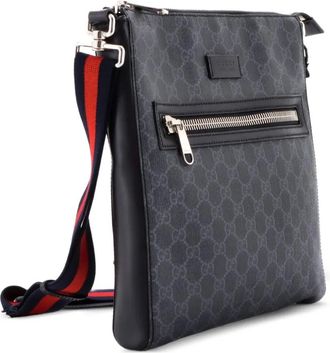 Gucci Web Strap Front Zip Messenger Bag GG Coated Canvas Medium crossbody bag - Zwart