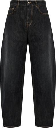 Palm Angels Curved Logo Printed Black Stonewashed Denim Jeans