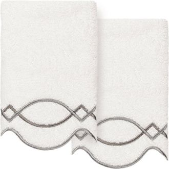 Linum Home Textiles 100% Turkish Cotton Diamond Chain Scallop 2Pc Embellished Fingertip Towel Set