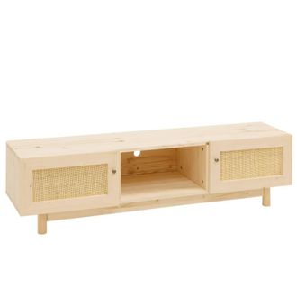 Deco Wood Mueble de tv de madera maciza y de 2 puertas tono natural de 150x40cm