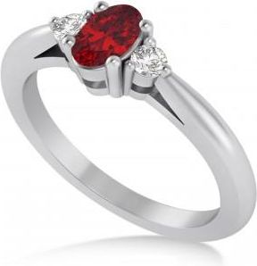 Allurez Oval Ruby & Diamond Three-Stone Engagement Ring 14k White Gold (0.60ct)
