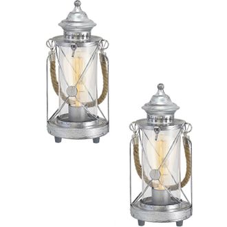 Loops 2 PACK Table Lamp Desk Light Antique Silver & Glass Lantern Shade 1x 60W E27 in Metallics
