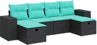 vidaXL Set De Sof&aacute;s De Jard&iacute;n 6 Piezas Y Cojines Rat&aacute;n Sint&eacute;tico Negro Vidaxl