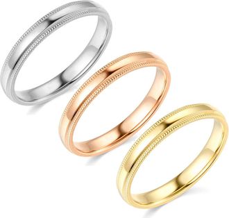 Pompeii3 3mm Milgrain Plain High Polished Dome Wedding Band 10k White, Yellow, Rose Gold