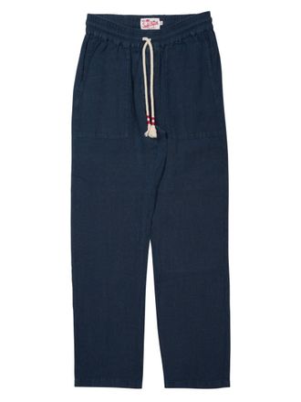 MC2 Saint Barth Relaxed Fit Blue Linen Trousers With Drawstring Waistband