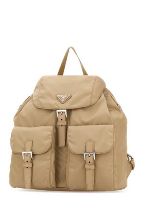 Prada Womens Sand Canvas Backpack Cammello Zaini