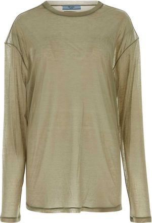 Prada Womens Khaki Lyocell Blend Oversize T-shirt - Sage Green - Size Medium