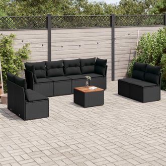 vidaXL Set De Sof&aacute;s De Jard&iacute;n 8 Piezas Y Cojines Rat&aacute;n Sint&eacute;tico Negro Vidaxl