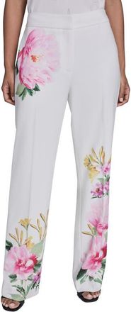 Karl Lagerfeld Placed Floral Straight Leg Pants in Soft White at Nordstrom, Size 4