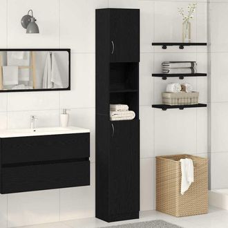 vidaXL Mobile da Bagno Rovere Nero 32x25,5x190 cm in Legno Multistrato - Vidaxl