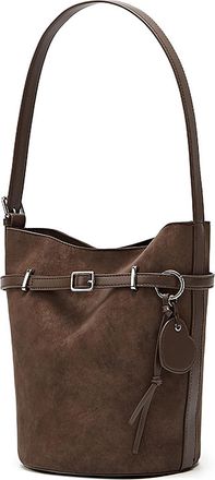 Generic Faux Suede Fashion Bucket Bag Vintage Shoulder Bag for Women Shopping (Coffee)