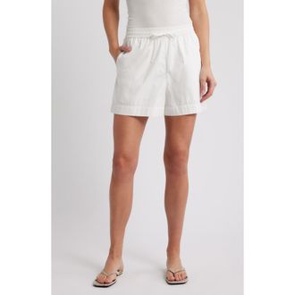 French Connection Rhodes Cotton Poplin Drawstring Shorts in 10-Summer White at Nordstrom, Size X-Large