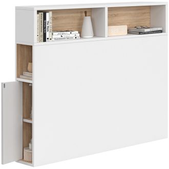 IDMarket Testiera Cleo 95 Cm Free-standing Con Contenitori Chiusi E Nicchie In Bianco E Faggio