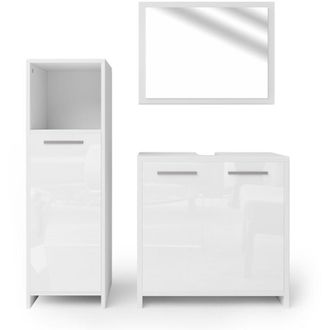 Vicco Set mobili bagno Kiko, Bianco lucido, 3 parti