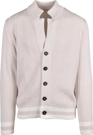 Eleventy Beige Ribbed Button-Front Cashmere Cardigan