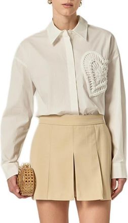 English Factory Faux Pearl Embellished Heart Button-Up Shirt in White at Nordstrom, Size X-Small