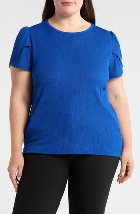 Anne Klein Crepe Tulip Sleeve Top in Santorini Blue at Nordstrom, Size 0X