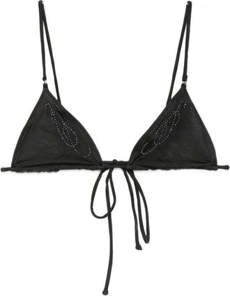 Frankies Bikinis Beaded Triangle Bikini Top - Dames - Bikinis - Zwart - L - Nylon - Badmode