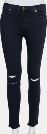 J Brand Navy Blue Denim Cropped Skinny Distressed Blue Mercy Jeans