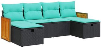 vidaXL Set De Sof&aacute;s De Jard&iacute;n 6 Piezas Y Cojines Rat&aacute;n Sint&eacute;tico Negro Vidaxl