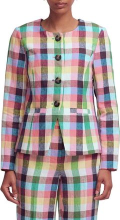 Boden Hampstead Linen Blazer in Soft Yellow Pink Multigingham at Nordstrom, Size 10