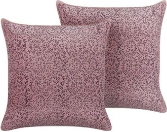 Beliani Set of 2 Decorative Cushions ROMNEYA Velvet 45 x 45 cm Pink Floral Pattern