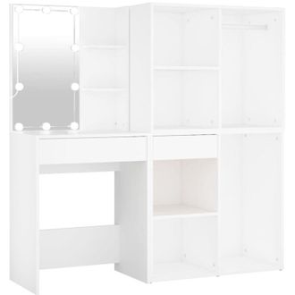 vidaXL LED Dressing Table with 2 Cabinets White Engineered Wood vidaXL