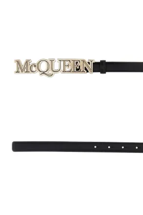 Alexander McQueen Mens Black Leather Belt Cinture