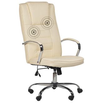 Beliani Silla De Oficina De Piel Sint&eacute;tica Beige Plateado Funci&oacute;n Masaje 4 Puntos Giratoria 360&ordm; Escritorio Oficina En Casa Grandeur