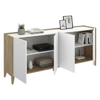 Dmora Aparador Chanute, Alacena 2 Estantes, 4 Compartimentos, 4 Puertas, 40x184x78h Cm Blanco
