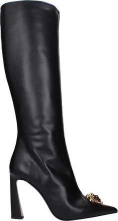 Versace Damens Schwarze Lederstiefel
