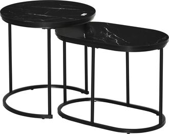 HOMCOM 2 Pcs Modern Coffee Table with Faux Marble Side Accent Tables Black | TJ Hughes