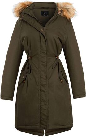 SS7 Womens Parka Coat with Faux Fur Hood Khaki