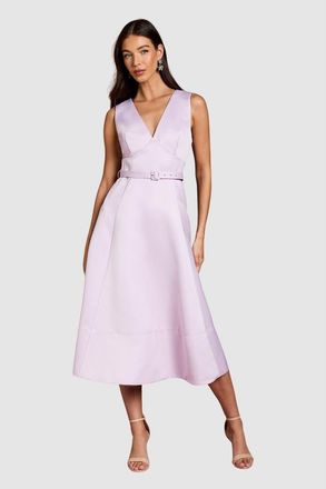 Coast V-Neck Satin Midi Dress in Lilac at Nordstrom, Size 10