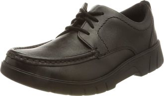 Clarks Branch Lace Youth Leather Shoes In Black Wide Fit Size 3