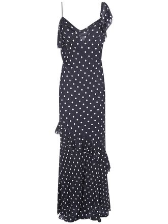 Self Portrait Black Polka Dot Georgette Maxi Dress