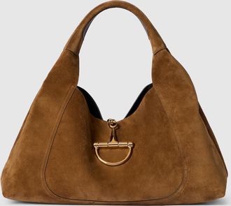 Gucci Softbit Maxi Shoulder Bag, Brown, Suede
