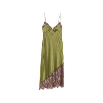 Staud Lara Lace-trim Silk Asymmetric Dress