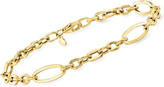 Ross-Simons Italian 14kt Yellow Gold Alternating Cable and Paper Clip Link Bracelet