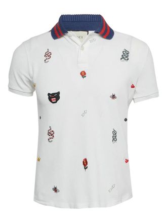 Gucci embroidery ribbed collar polo shirt - White
