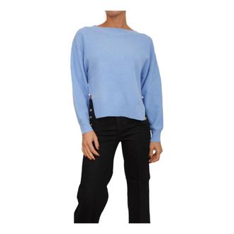 Liu Jo Wollen trui met kasjmier - Dames - Ronde hals truien - Blauw - L - Wol - Truien & Vesten